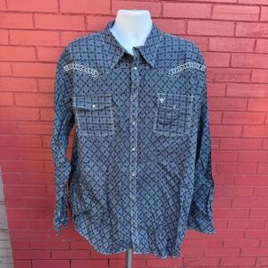 Cowboy Hardware Western Snap Shirt Mens‎ XXL Blue Geometric Print Long Sleeve